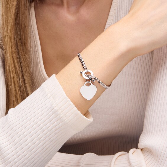 Sterling Silver Heart Charm Cuban Chain Bracelet Made in Italy - 7.5"