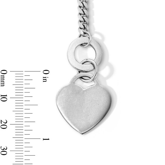 Sterling Silver Heart Charm Cuban Chain Bracelet Made in Italy - 7.5"
