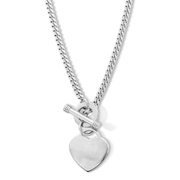 Sterling Silver Heart Charm Cuban Chain Made in Italy - 17"