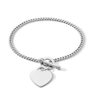 Sterling Silver Heart Charm Cuban Chain Bracelet Made in Italy - 7.5"