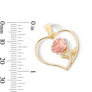 10K Gold Rose in Heart Two-Tone Necklace Charm