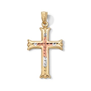 10K Gold Diamond-Cut Cross Tri-Tone Necklace Charm