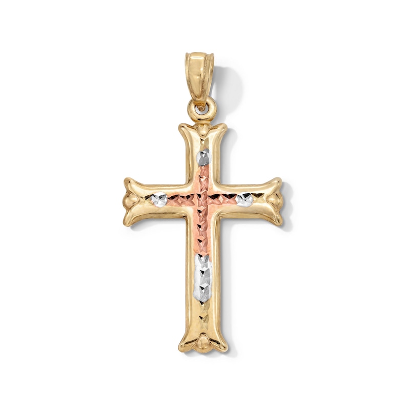 10K Gold Diamond-Cut Cross Tri-Tone Necklace Charm