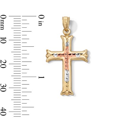 10K Gold Diamond-Cut Cross Tri-Tone Necklace Charm
