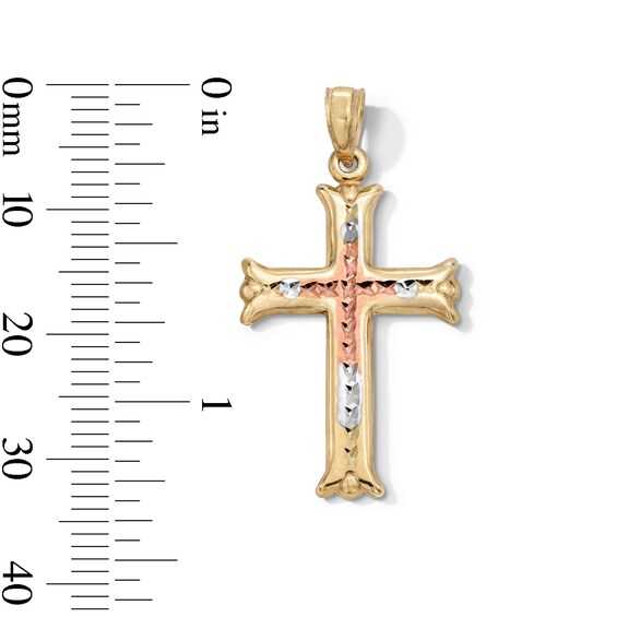 10K Gold Diamond-Cut Cross Tri-Tone Necklace Charm