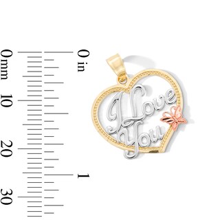 10K Gold I Love You Butterfly Heart Tri-Tone Necklace Charm