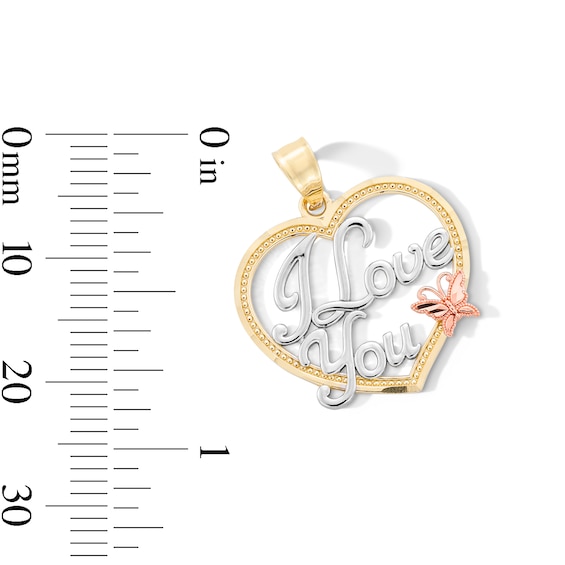 10K Gold I Love You Butterfly Heart Tri-Tone Necklace Charm