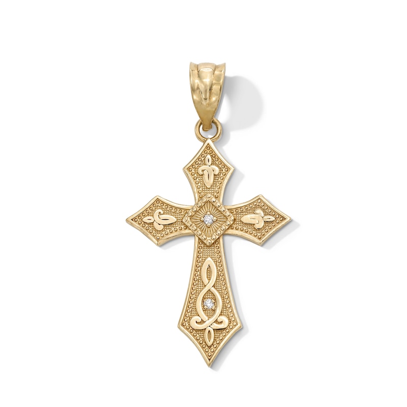 10K Gold CZ Beaded Cross Necklace Charm