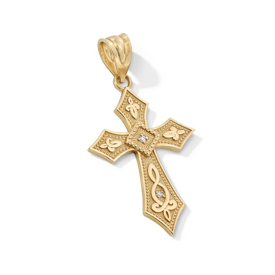 10K Gold CZ Beaded Cross Necklace Charm