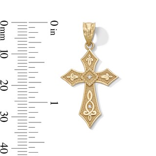 10K Gold CZ Beaded Cross Necklace Charm