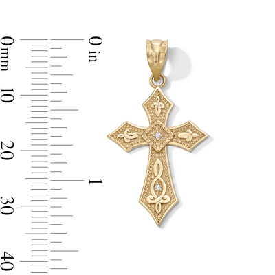 10K Gold CZ Beaded Cross Necklace Charm