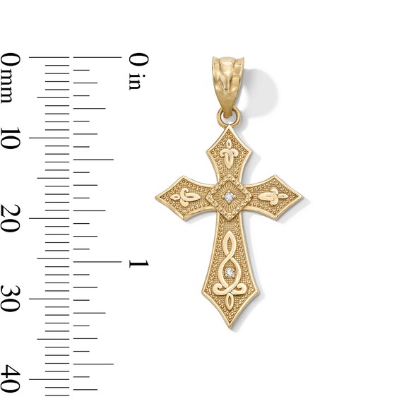 10K Gold CZ Beaded Cross Necklace Charm