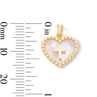 10K Gold Mother-of-Pearl Cross Inside Heart Necklace Charm