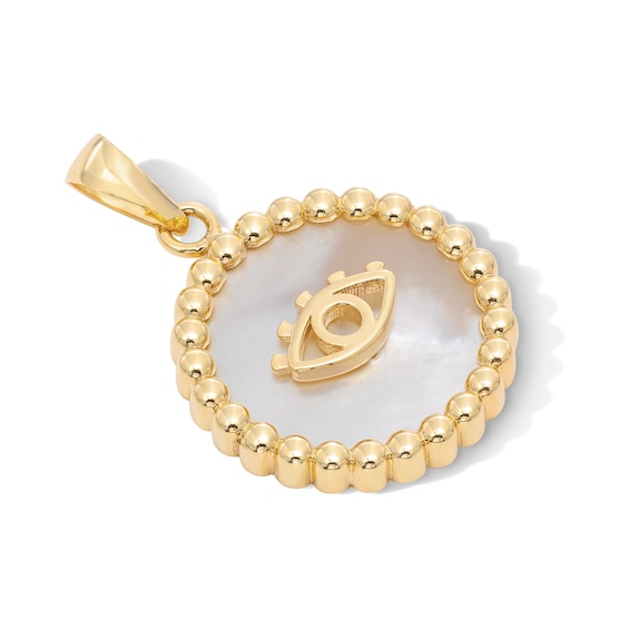 10K Gold Mother-of-Pearl Evil Eye Medallion Necklace Charm