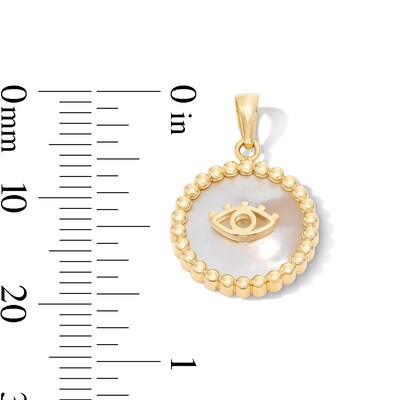 10K Gold Mother-of-Pearl Evil Eye Medallion Necklace Charm