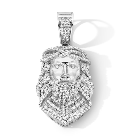 Sterling Silver CZ Jesus Head Necklace Charm