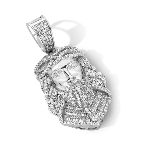 Sterling Silver CZ Jesus Head Necklace Charm