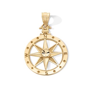 10K Gold Open Compass Necklace Charm