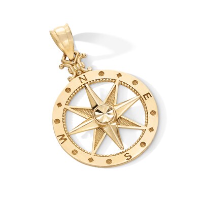 10K Gold Open Compass Necklace Charm