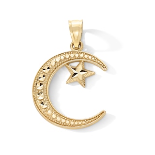 10K Gold Diamond-Cut Moon and Star Charm