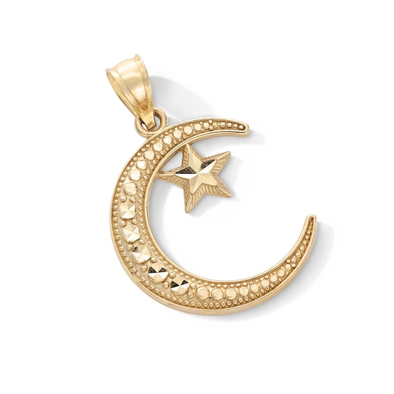 10K Gold Diamond-Cut Moon and Star Charm