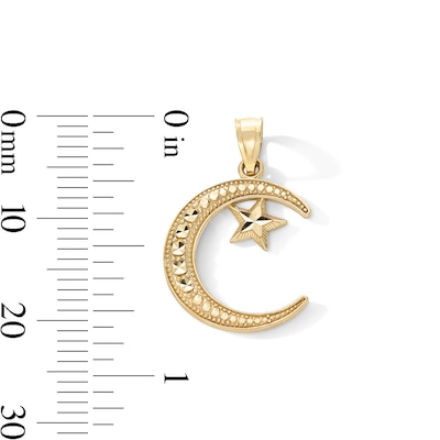 10K Gold Diamond-Cut Moon and Star Charm