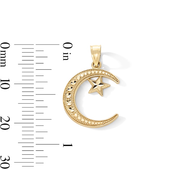 10K Gold Diamond-Cut Moon and Star Charm