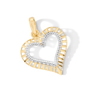 10K Gold Open Heart Two-Tone Necklace Charm