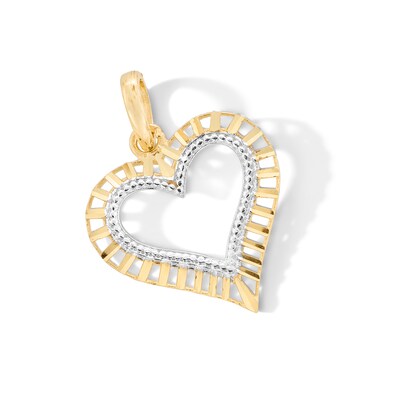 10K Gold Open Heart Two-Tone Necklace Charm