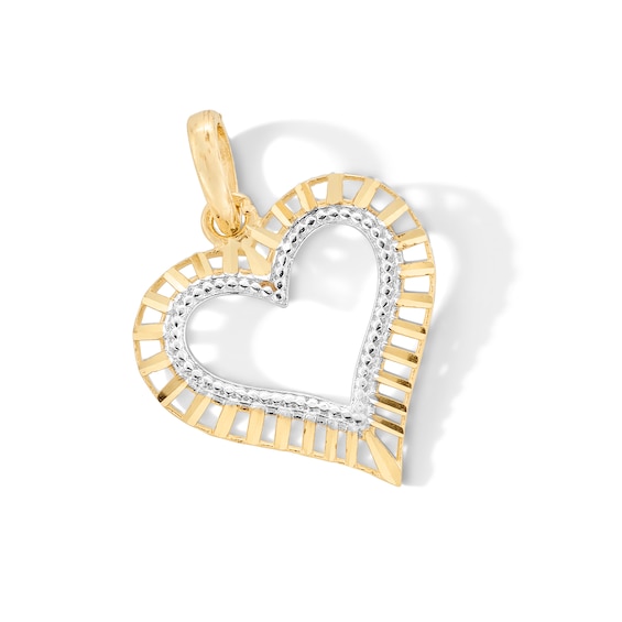 10K Gold Open Heart Two-Tone Necklace Charm