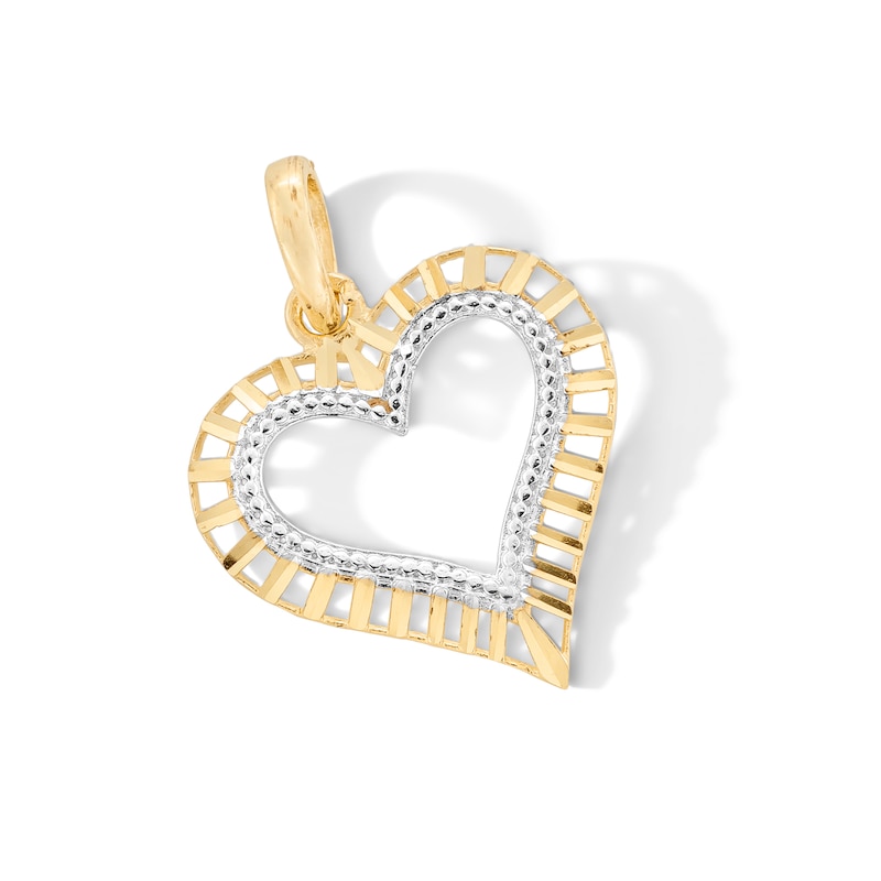 10K Gold Open Heart Two-Tone Necklace Charm