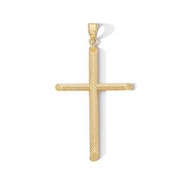10K Hollow Gold Textured Cross Necklace Charm