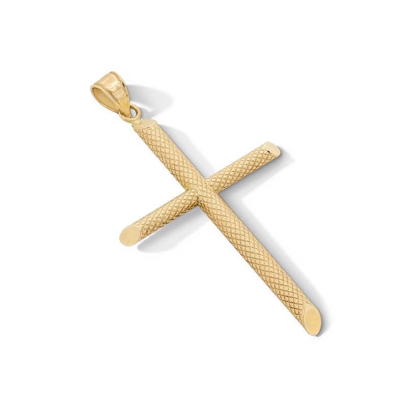Main Image 2 of 10K Hollow Gold Textured Cross Necklace Charm