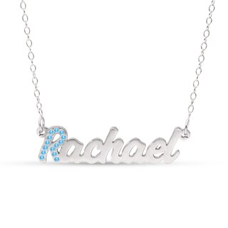 Sterling Silver Crystal Birthstone Initial Name Necklace - 16"