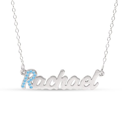 Sterling Silver Crystal Birthstone Initial Name Necklace - 16"