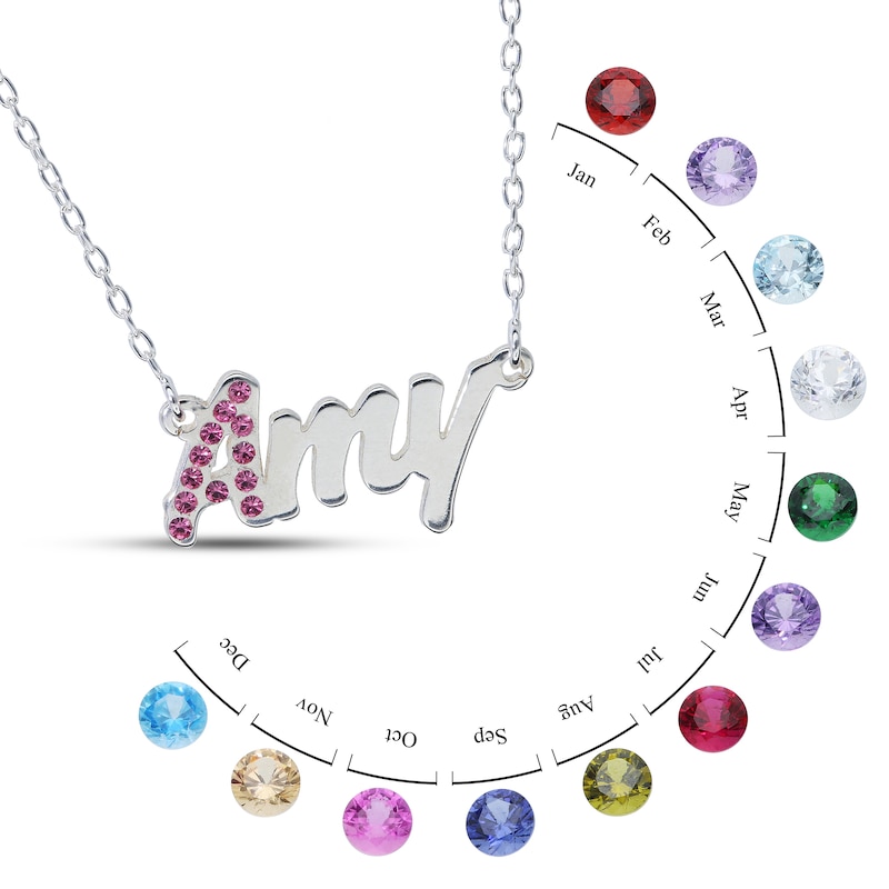 Main Image 2 of Sterling Silver Crystal Birthstone Initial Name Necklace - 16"