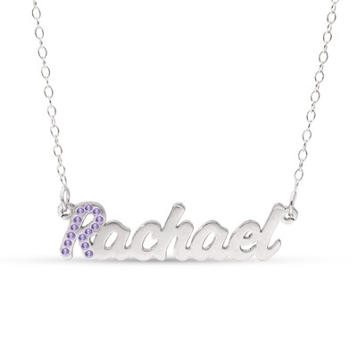 Sterling Silver Crystal Birthstone Initial Name Necklace - 16"