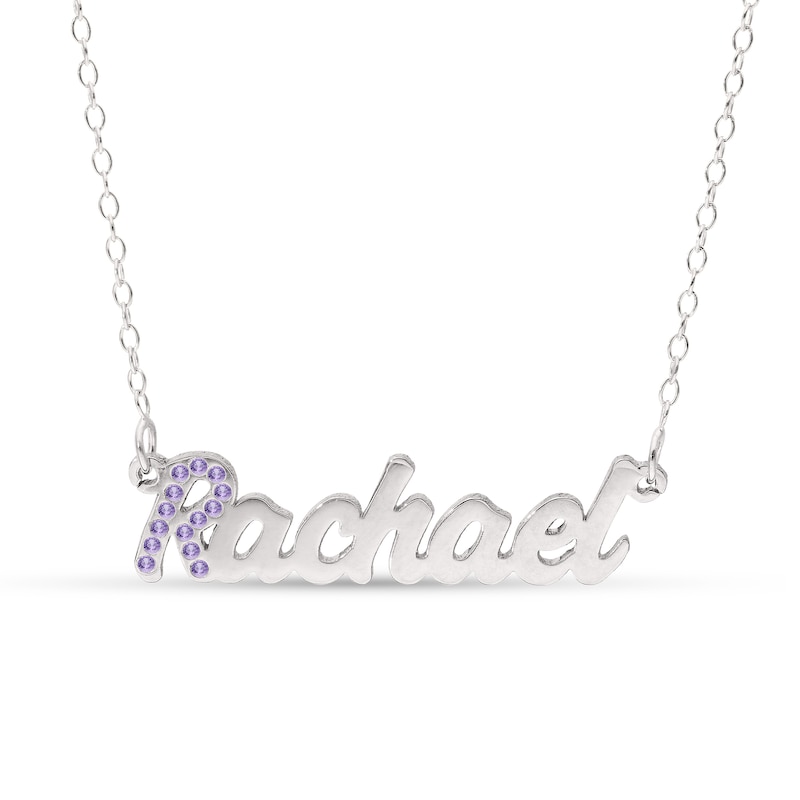 Main Image 3 of Sterling Silver Crystal Birthstone Initial Name Necklace - 16"
