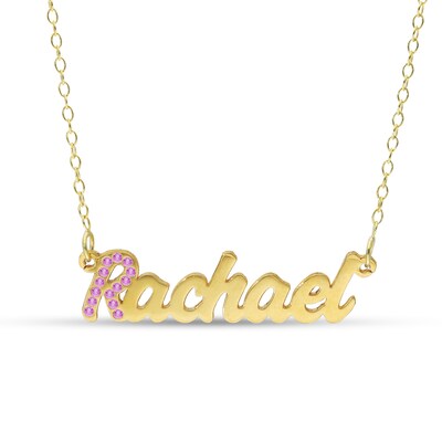 14K Gold Plated Crystal Birthstone Initial Name Necklace - 16"