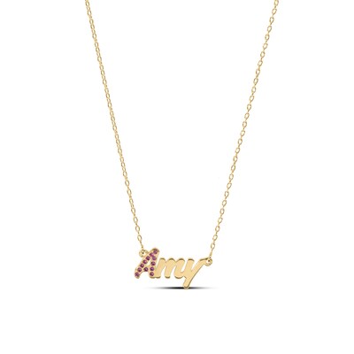 14K Gold Plated Crystal Birthstone Initial Name Necklace - 16"