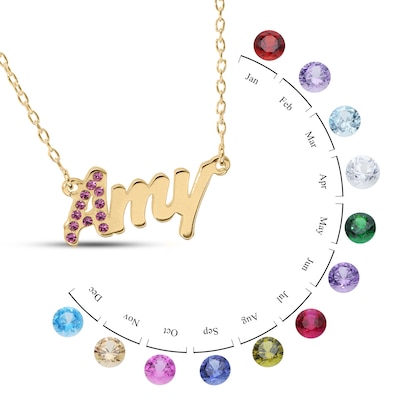 14K Gold Plated Crystal Birthstone Initial Name Necklace - 16"
