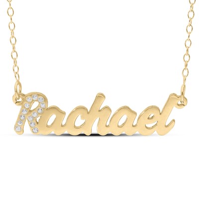 14K Gold Plated Crystal Birthstone Initial Name Necklace - 16"