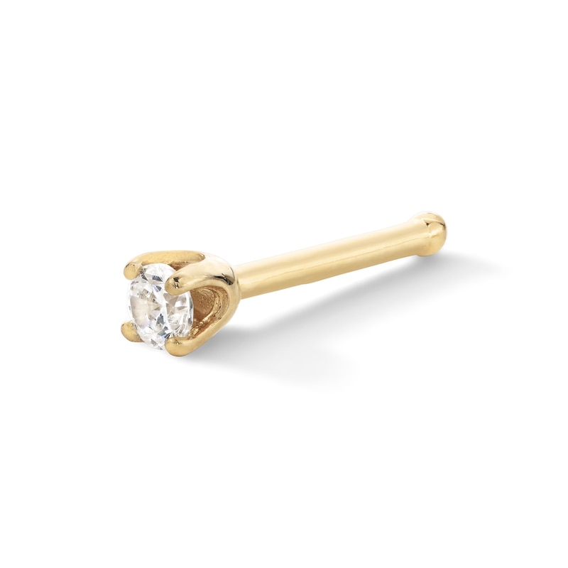 14K Gold Lab-Grown Diamond Accent Nose Stud - 22G 1/4"