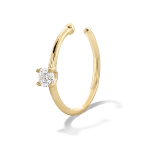 14K Gold Lab-Grown Diamond Accent Hoop - 20G 5/16"