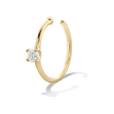 14K Gold Lab-Grown Diamond Accent Hoop - 20G 5/16"