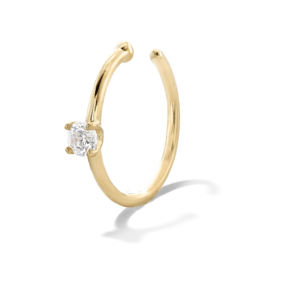 14K Gold Lab-Grown Diamond Accent Hoop - 20G 5/16"