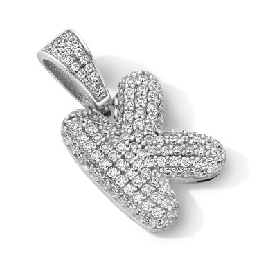 Sterling Silver CZ Bubble Initial Necklace Charm