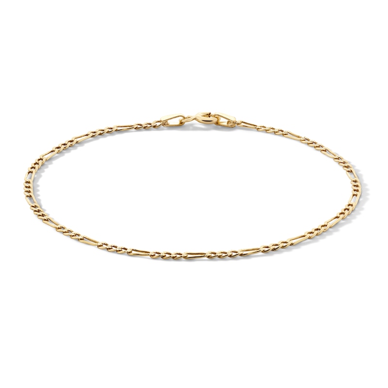 10K Solid Gold Figaro Chain Bracelet - 7"