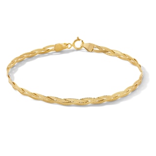 10K Solid Gold Braided Herringbone Chain Bracelet - 7"