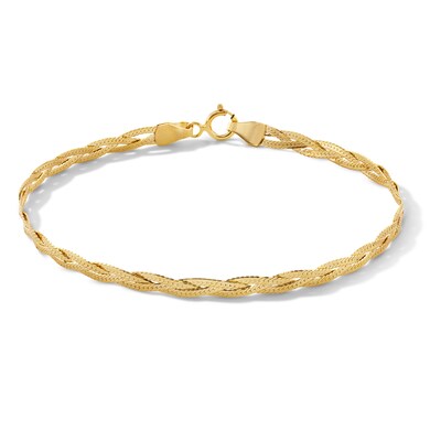 10K Solid Gold Braided Herringbone Chain Bracelet - 7"